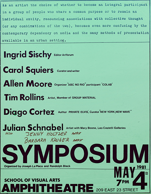 Poster for symposium with symposium theme paragraph and artists names